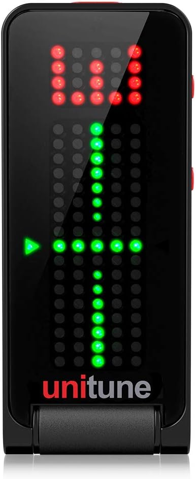 TC Electronic Unitune Clip Noir Black Clip-On Tuner with Strobe and Chromatic Modes and 108 LED Matrix Display for Uncompromising Voice Quality
