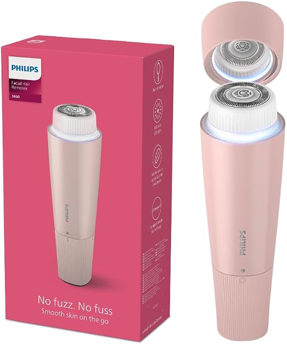 Philips Yüz Epilasyon Cihazı, Hipoalerjenik Başlık, Tam Dairesel LED Işık, Dahili Ayna, Kendiliğinden Bilenebilir Bıçaklar, Kompakt ve Taşınabilir Tasarım, BRR454/00