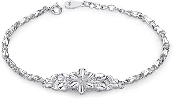 Silver bracelet,jewellery,Ladies 925 Sterling Silver Bracelet Hand Carve Peony Silver Bracelet Adjustable Friendship Bracelet Silver Jewellery Gifts For Sisters Friend Couples Mom
