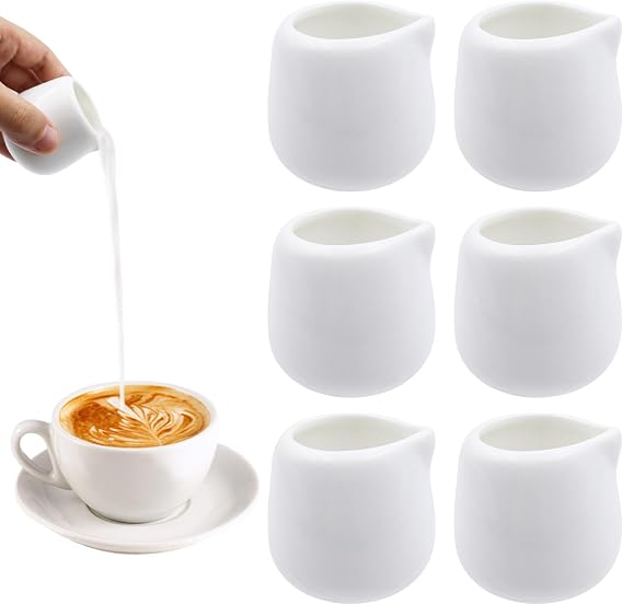 CONNECTION 6 Pcs Small Milk Jugs 50ml White Ceramic Mini Creamer Milk Pots