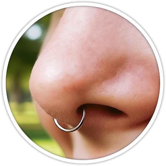 Silver Septum Piercing - Delicate and Comfortable 925 Sterling Silver Hoop with 3mm White Opal - Thin Trendy 20 Gauge 8mm Hammered Septum Piercing Jewelry