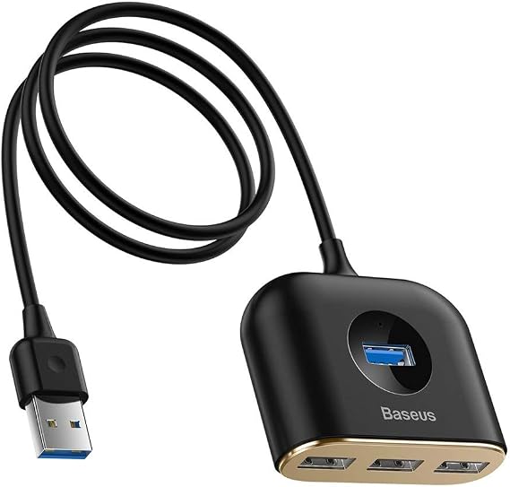 Baseus Square round 4in1 USB HUB Adaptör (USB3.0 TO USB3.0*1+USB2.0*3) 1m, Siyah