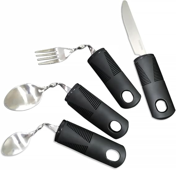 Cutlery Dining Aid – Easy Grip Ergonomic 4-Piece Black Set for Tremors