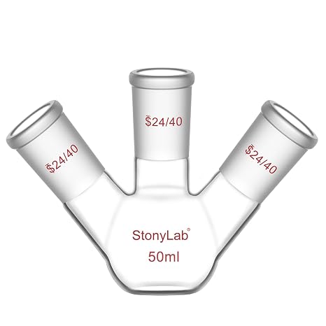 stonylab 3 Neck Flat Bottom Flask, High Borosilicate Glass, 24/40 Standard Taper Joint, Chemistry Laboratory Reaction Flask, 50 ml Capacity