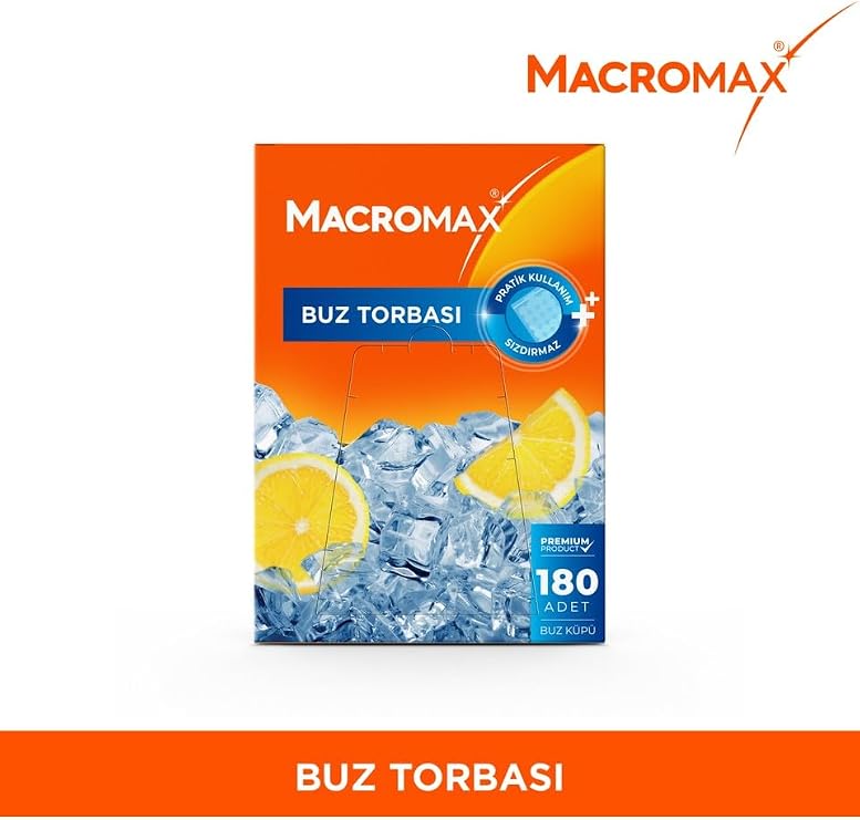 Macro Max Kilitli Sistem Buz Torbası 180 Adet Buz Küpü, Sızdırmaz Pratik Kullan-At Buz Kalıbı Poşeti