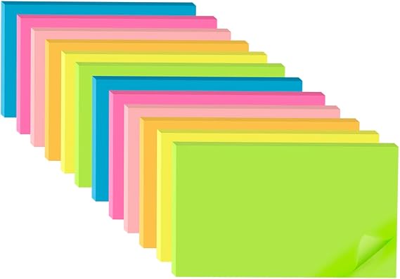 Wowivy (12 Pack) Large Sticky Notes 76 mm x 127 mm(3x5 inch),Bright Colors