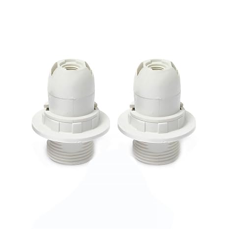 2 Pack E14 Lamp Holder, White Edison Screw Lamp Holder with Plastic Shell Light Bulb Socket, E14 Pendant Socket & Lampshade Ring for Most Bulbs