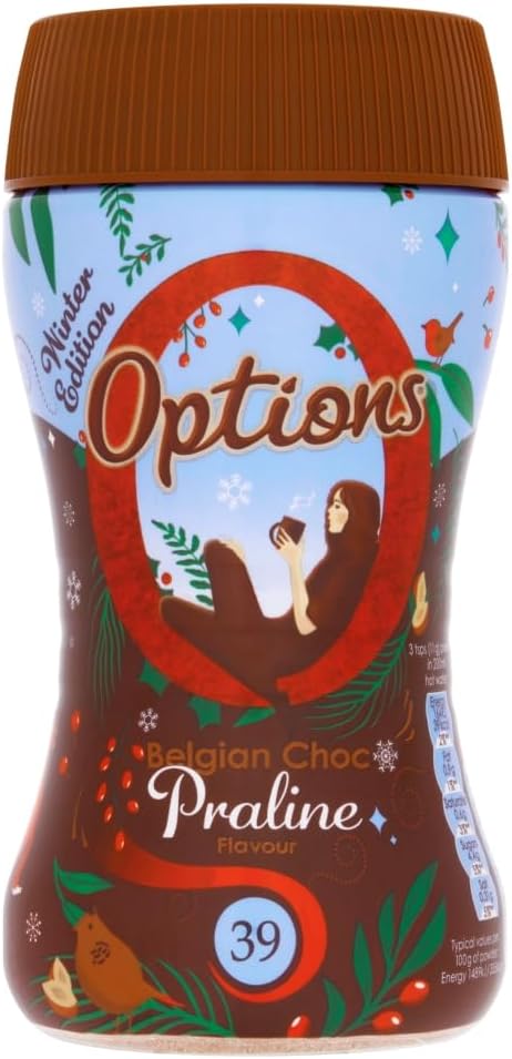 Options Hot Chocolate - Belgian Chocolate & Praline Flavour Hot Chocolate - Limited Edition Christmas Flavour - Perfect Low Calorie Festive Treat - 220g Jar, Packaging May Vary | Limited Edition