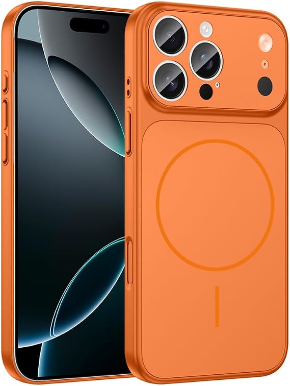 Aksesuarcim Apple iPhone 16 Pro ile Uyumlu Kılıfı M-Safe Şarj Özellikli Mat Parmak izi Bırakmayan Kamera Lens Korumalı Tarz Sert Silikon İnce Kapak Formen Turuncu