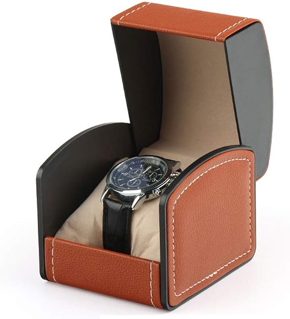 PU Leather Watch Box, Single Display Luxury Storage Case For Wristwatches and Smart Watches, Holder With Pillow, Jewelry Bearer Gift Case For Women/Men, Birthday Day Gift Box (Brown)