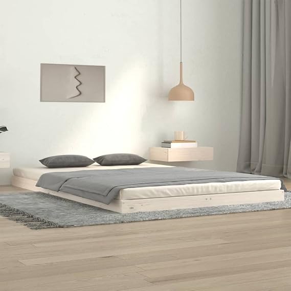 Low Platform Bed Frame, Small Double Floor Bed Frame with Sturdy Slat Support, Japanese Style, No Box Spring Needed (White, 120x200 cm)