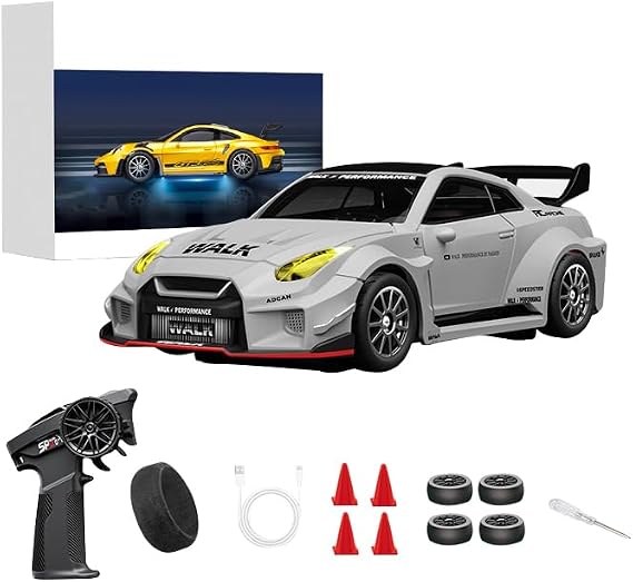 1:43 Scale RC Drift Car D43-02 2.4GHz Full Proportional 4WD Alloy Racing Car with Gyro, 20KM/H High Speed Adjustable Speed with Silent Bearings & LED Lighting