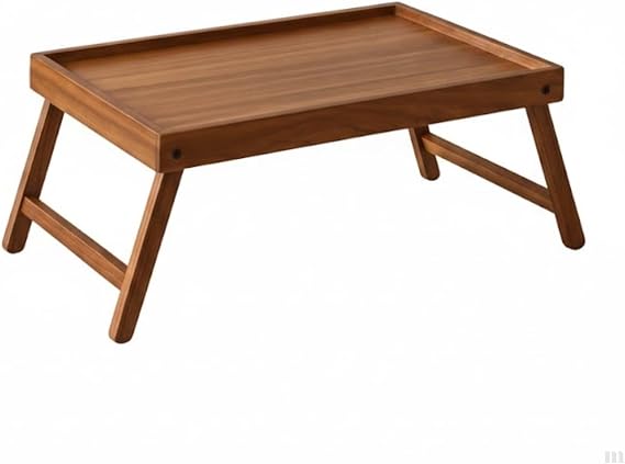 Deinhaus, Ahşap Katlanabilir Yatak Tepsisi – Çok Amaçlı Servis ve Laptop Sehpası, Doğal Ahşap, 40x30 cm, Yükseltilmiş Kenarlı