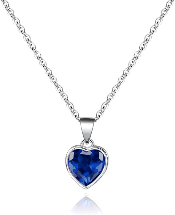 Heart Pendant Necklace for Women, Purple& Green & Red& Blue Crystal, Silver Plated Chain, Birthstone Jewellery