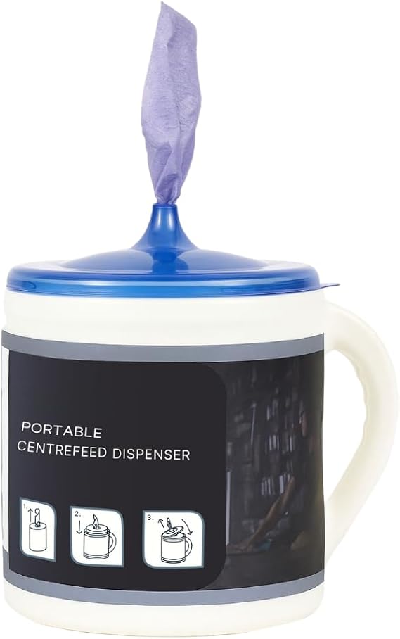 Portable Centrefeed Roll Dispenser with Blue Roll Included – Single Sheet Dispensing, Hygienic, Eco-Friendly – For Kitchens, Vans, Workshops & Food Prep - Tork Alternative