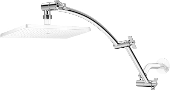 16IN Adjustable Shower Head Extension Arm, Stainless Steel Curved Extender