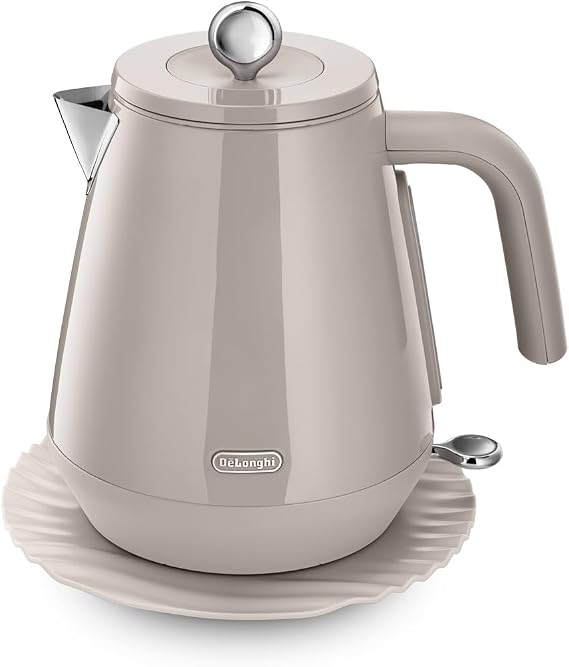 De'Longhi Eclettica BPA Free Metal Kettle KBY3001.BG, Customisable Design Rapid Boil Electric Kettle, 1.7L Large Capacity, Anti Scale Filter, Swivel Base, Cord Storage, Stainless Steel, 3000W, Beige