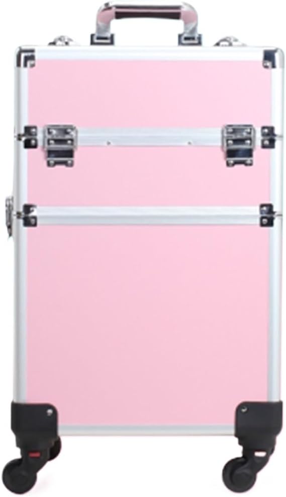Rolling Cosmetic Case Professional Multilayer Freely Combined Trolley Makeup Luggage Case Portable Cosmetic Suitcase Nail Beauty Travel Toolbox(Pink(2 Layers))