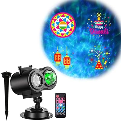 Desi Diwali Holiday Christmas Diwali Projector Light Indoor Outdoor Waterproof, 16 Slides 4 Pictures Each, 10 Wave Effects RGBW, Remote Control Power Timer Speed Flash, 3 Mounting Ways, Screws