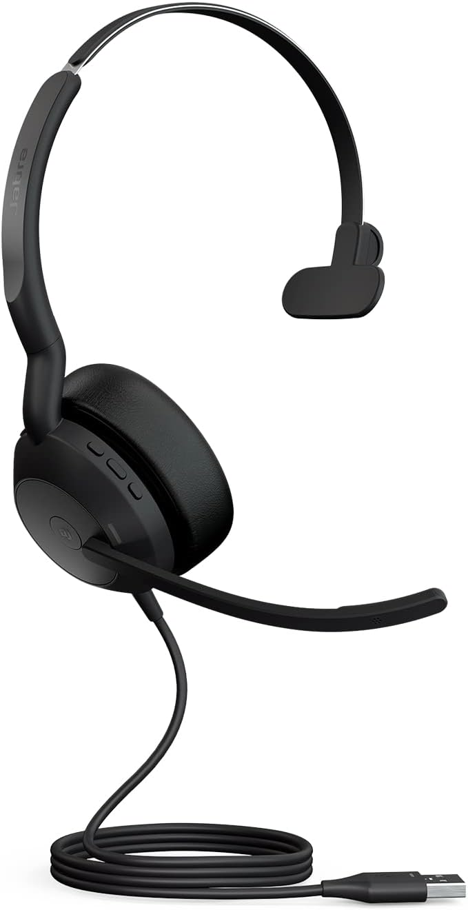 Jabra Evolve2 50 Wired Mono Headset Air Comfort Technology, Noise-cancelling Mics, and Active Noise Cancellation - MS Teams Certified, Works with All Other Platforms - Black