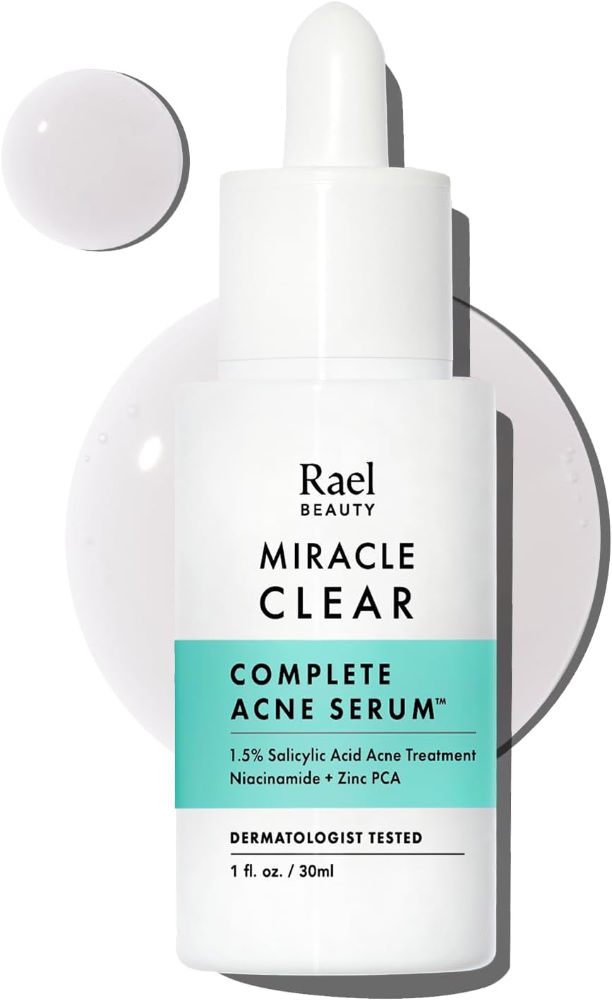 Rael Miracle Clear Acne Serum - Korean Skincare for Acne-Prone Skin, 1.5% Salicylic Acid, Hyaluronic Acid, 2% Niacinamide, 0.5% Zinc, Spot Treatment, Dermatologist Tested, Vegan, Cruelty Free (30 ml)