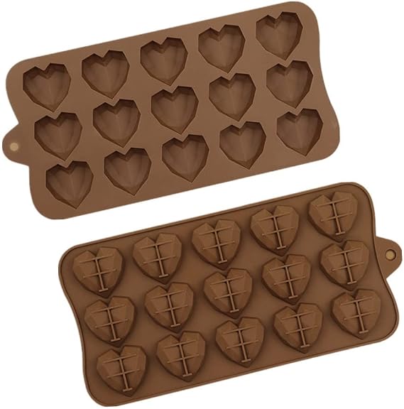 2PCS Heart Silicone Chocolate Moulds 15 Cavity Non-Stick Baking Pan