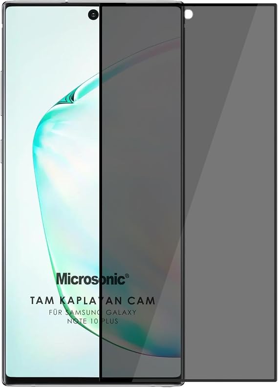 Microsonic Samsung Galaxy Note 10 Plus Privacy 5D Gizlilik Filtreli Cam Ekran Koruyucu Siyah [Galaxy Note 10 Plus ile Uyumlu Ekran Koruyucu - Siyah]
