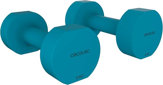 Cecotec Set de Mancuernas de 1 a 5 Kg, Drumfit 400 DoubleNeo, Recubrimiento de neopreno, Diseño compacto y anti-rodamiento, Entrenamiendo de fuerza, movilidad, equilibrio y resistencia
