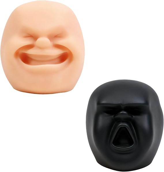 2 Pcs Stress Toys, Stress Balls Funny Face Stressful Ball for Hand Exercise, Funny Stressful Toy Funnys Expressions Suitable for Men and Women to Relax (Black Skin Color)