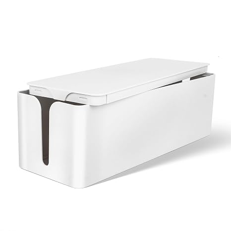 Folding Cable Organizer Box Plastic, White, 40x14.5x12.2 cm