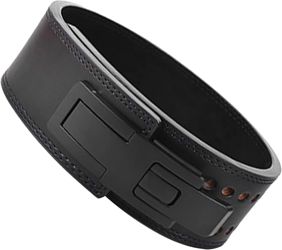 Weightlifting Adjustable Lever Belt 13MM Men's Squat Deadlift Leather Waist Support Power Weightlifting Lever Buckle（Black）