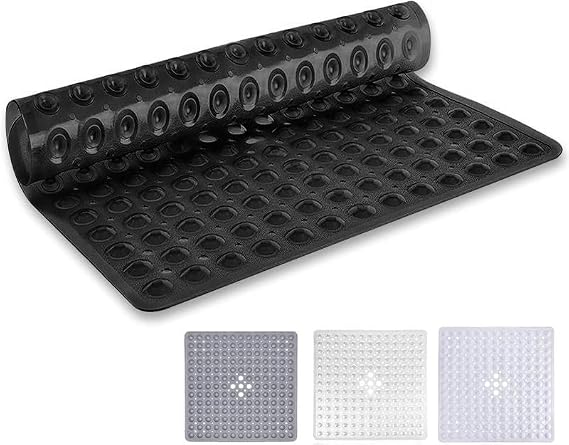 MOONLIGHT20015 Shower Bath Mat Non Slip Anti Mould & Mildew with Strong Suction Cups Grip and Drain Holes Soft Rubber Shower Mats - PVC Bathroom Mat Machine Washable (53x53cm, Black)