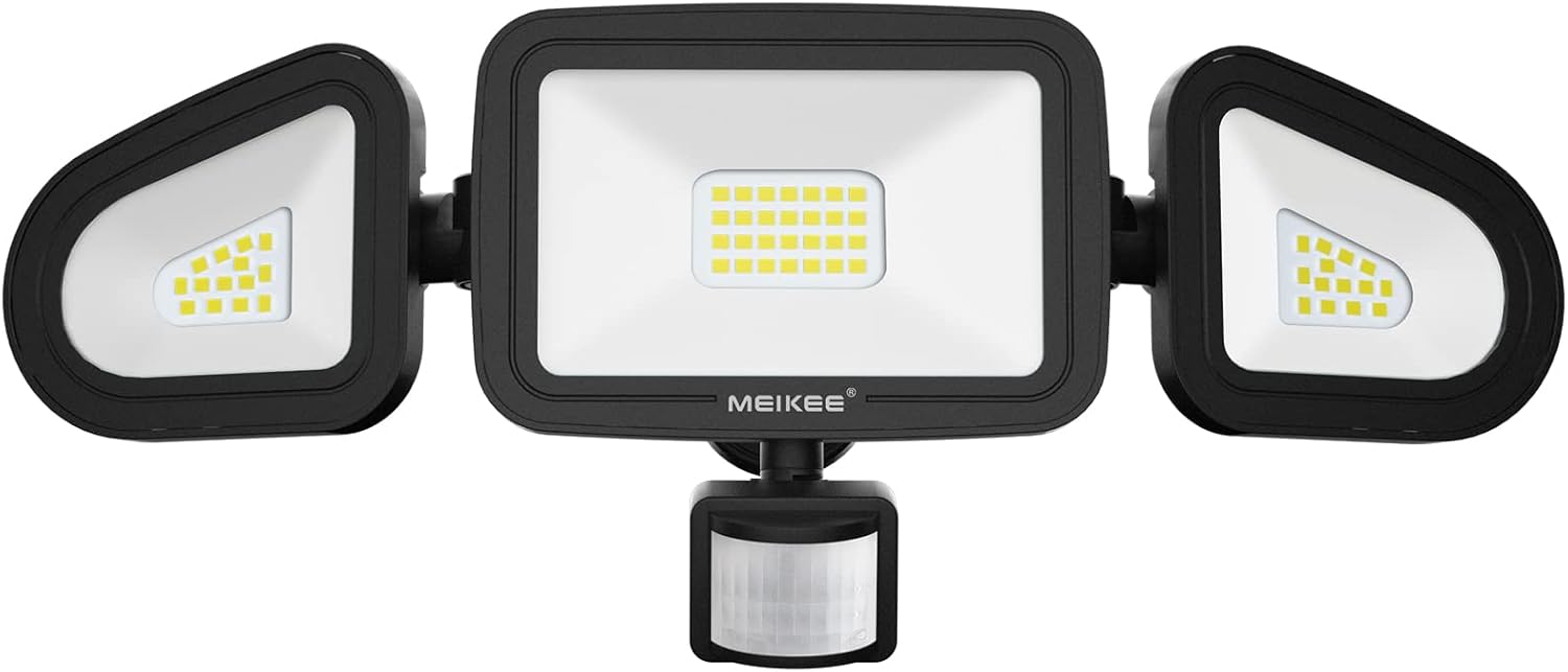 MEIKEE Security Lights Outdoor Motion Sensor 42W PIR Sensor Security Light Motion Sensor Floodlight 3600 Lumen IP66 Waterproof 6500K Cold White Outdoor Light Mains Powered for Garden Backyard [Energy Class F]