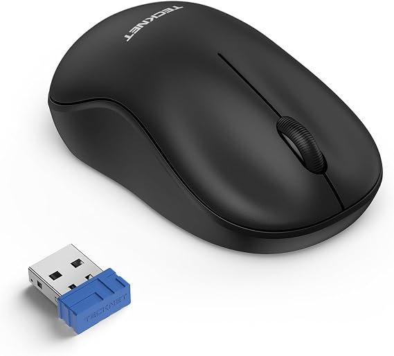 TECKNET Wireless Mouse for Laptop, 2.4G USB Receiver, Silent Click, Black
