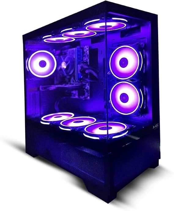 ASC TECHNOLOGY Gaming PC Computer Tower, i7, 8GB RAM, GTX 750 4GB, 256GB SSD + 500GB HDD, 500W 80+ PSU, Black 9 Fan Glass RGB Case, WiFi, Windows 11 – High Performance Gaming Setup