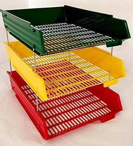 A4 lettertray with risers traffic light colours bundle yellow/green/red letter tray - pack of 3 trays + 2 riser sets