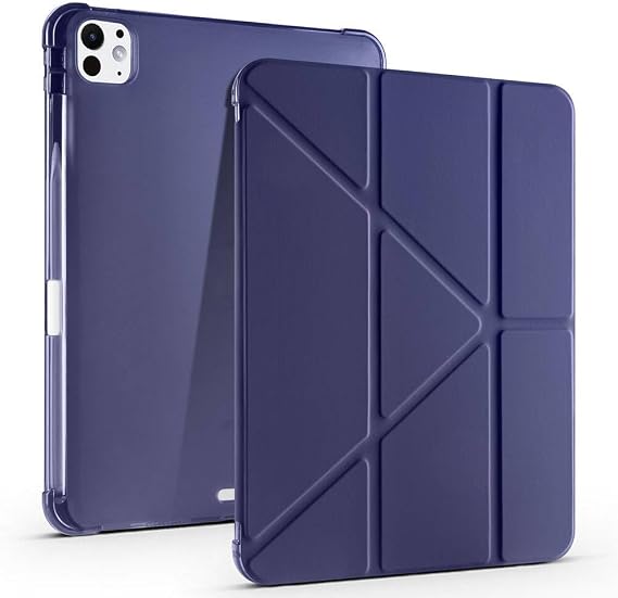 iPad Pro 11 inç M5 2025 İle Uyumlu Kılıf Üçgen Katlanabilir Kalem Şarj Bölmeli Kılıf Lacivert