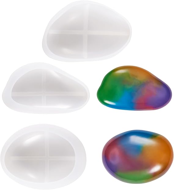 Cheriswelry 3 PCS Cobblestone Round Stone Silicone Molds Oval Flat Back Pebble Casting Resin Casting Mould for Home Decor Baking Mousse Cake Candle Soap Making
