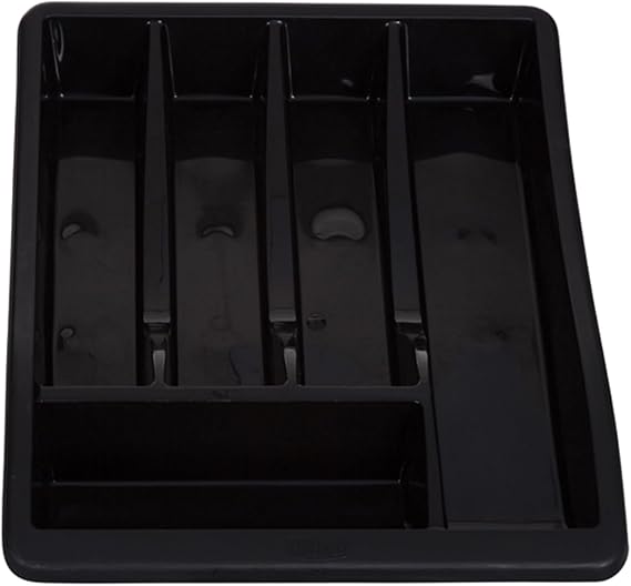 Midnight Plastic Kitchen Cutlery Tray Organizer - Drawer Insert for Tidy Storage and Organization (Black)