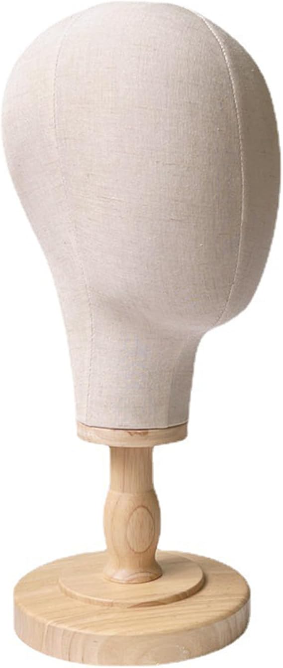 21in Versatile Cork Canvas Block Wig Head, Detachable Wood Mannequin Head