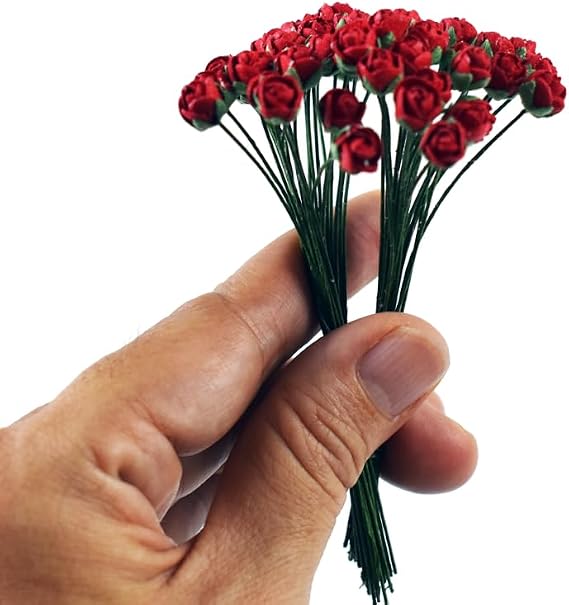 45 pcs Tiny Artificial Roses Mixed Assorted Shade Mulberry Paper Flower Flower Wedding Scrapbooking (Red 0.25-in/0.5-cm.)