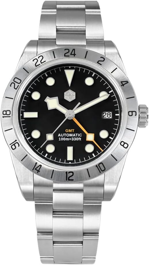 San Martin SN054G-3 NH34 39mm BB Color Dial Men GMT Watch Sapphire Glass Business Automatic Mechanical Wristwatches, black, Mechanical