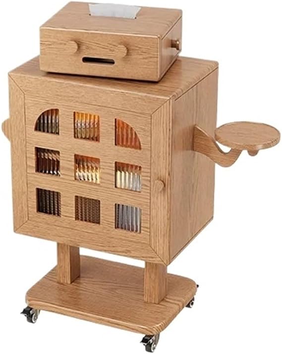 Nightstand Mobile Solid Wood Bedside Table with Wheels