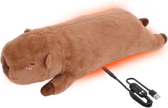 Electric Heating Pad for Period Pain Relief, 48cm Capybara Plush Heat Pad, USB Powered Electric Heat Pad, Animal Shaped Stuffed Heating Pads for Women Girls Mum Capybara Lovers