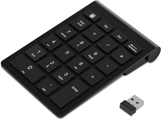 Wireless Numeric Keypad, 2.4GHz Portable Number Pad with USB Receiver, 22-Key Number Pad, for Laptop/Notebook, Desktop/PC Computer Compatible with Windows and OS X System(Black)