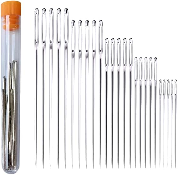 25 Pieces Large Eye Sewing Needles 5 Sizes Hand Sewing Needles with 25 Large Eye Beads Needles in Transparent Storage Tube for Repair