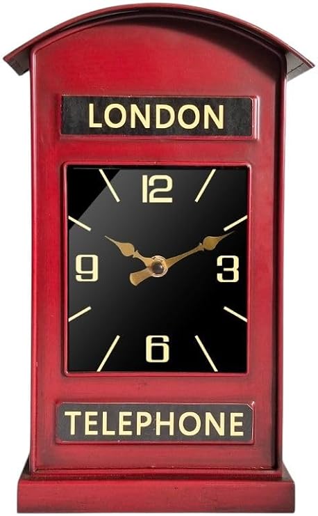 Stylish & Modern Red London Telephone Box Mantel Clock – Silent Sweep Tabletop Clock with Classic British Design for Elegant Decor Accent at Home, Office, Bedroom