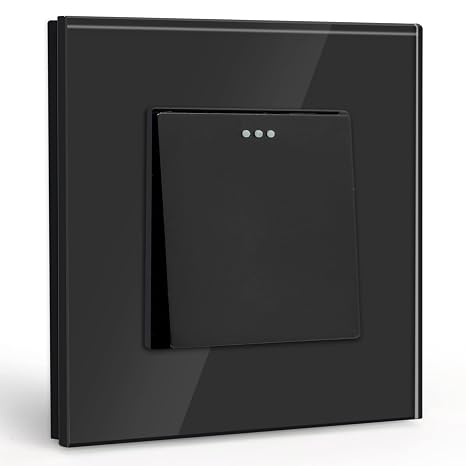 BSEED Light Switch 1 Gang 1 Way,Glass Light Switches,Screwless 10A Rocker Tactile Wall Switch,Black Crystal Toggle Switch