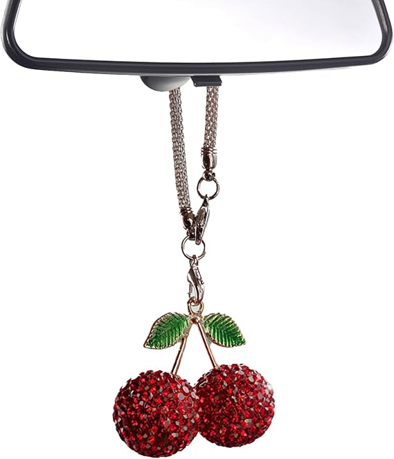 1 Pcs Bling Cherry Car Hanging Ornament, Rear View Mirror Ornament