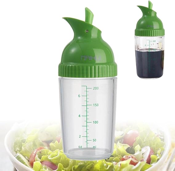 Salad Dressing Shaker,200ml Plastic Clear Measuring Bottle,Salad Dressing Mixer Bottle with Scale and Pour Spout,BPA Free Dripless Pour PP Dispenser Leak Proof Sealed Spout Lid, for Mixing Dressings